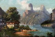 August Peters Cottage with lake and mountains Spain oil painting artist